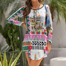 Lade das Bild in den Galerie-Viewer, Damen Einzigartiges Design Unregelmäßig geschnittenes Langarmkleid NZ013 selbst gestalten und bedrucken
