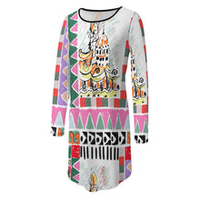 Lade das Bild in den Galerie-Viewer, Damen Einzigartiges Design Unregelmäßig geschnittenes Langarmkleid NZ013 selbst gestalten und bedrucken
