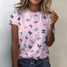 Lade das Bild in den Galerie-Viewer, Einzelbilddruck Allover Print Rundhalsshirt Damen / Frauen 100% Baumwolle Kurzarmshirt Tshirt ay001 mit Fotos Muster Text Logo selbst gestalten und bedrucken

