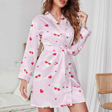 Lade das Bild in den Galerie-Viewer, Langarm Nachthemd Gürtel Langarm Elegant Pyjama Morgenmantel Nachtwäsche Schlafanzug ASWQ für Damen Frauen mit Foto Muster Text selbst gestalten und bedrucken
