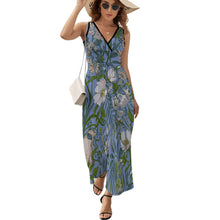 Lade das Bild in den Galerie-Viewer, Langes Ärmelloses Sommer Kleid mit V-Ausschnitt Damen / Frauen NZ028 selbst gestalten und bedrucken
