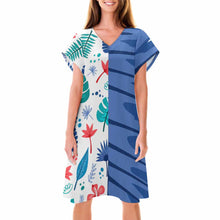 Lade das Bild in den Galerie-Viewer, Modischer Print Damen Kurzarm Sommerkleid Leinenkleid mit V-Ausschnitt BUQ mit Fotos Muster Text Logo selbst gestalten und bedrucken
