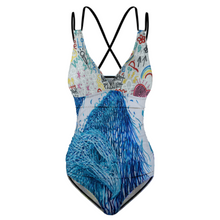 Lade das Bild in den Galerie-Viewer, Multi-Image-Druck Damen / Frauen LT3154 One-piece Swimsuit Tief-V Badeanzug mit Fotos Muster Text Logo selbst gestalten und bedrucken
