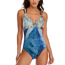 Lade das Bild in den Galerie-Viewer, Multi-Image-Druck Damen / Frauen LT3154 One-piece Swimsuit Tief-V Badeanzug mit Fotos Muster Text Logo selbst gestalten und bedrucken
