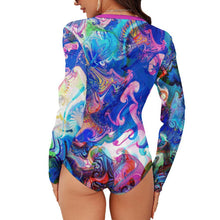 Lade das Bild in den Galerie-Viewer, Multi-Image-Druck Damen / Frauen Langarmbody Jumpsuit ALRP mit tiefem V-Ausschnitt mit Fotos Muster Text Logo selbst gestalten und bedrucken
