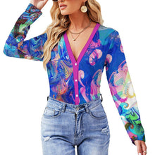 Lade das Bild in den Galerie-Viewer, Multi-Image-Druck Damen / Frauen Langarmbody Jumpsuit ALRP mit tiefem V-Ausschnitt mit Fotos Muster Text Logo selbst gestalten und bedrucken
