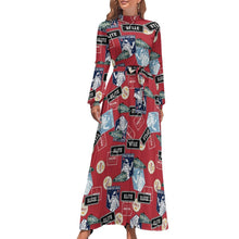 Lade das Bild in den Galerie-Viewer, Multi-Image-Druck Damen / Frauen Maxikleid Langes Kleid Abendkleid lang mit Bindeband XQ mit Fotos Muster Text Logo selbst gestalten und bedrucken
