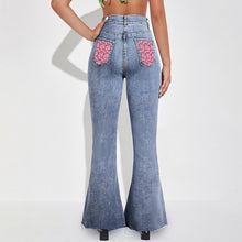 Lade das Bild in den Galerie-Viewer, Multi-Image-Druck Damen / Frauen Schlagjeans Stretch Jeans Skinny Denim Schlaghose MC603 mit Fotos Muster Text Logo selbst gestalten und bedrucken
