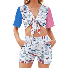 Lade das Bild in den Galerie-Viewer, Multi-Image-Druck Damen / Frauen Voll Druck Beach Sports Set in sommerlicher zweiteiliger Kombination Crop Top Shirt Und Short GTZ mit Fotos Muster Text Logo selbst gestalten und bedrucken
