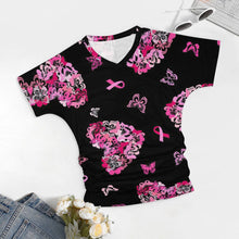 Lade das Bild in den Galerie-Viewer, Multi-Image-Druck Tshirt Frauen Kurzarmshirt mit V-Ausschnitt mit Falten Dekoration BHT mit Namen Fotos Text selbst gestalten und bedrucken
