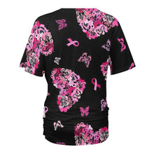 Lade das Bild in den Galerie-Viewer, Multi-Image-Druck Tshirt Frauen Kurzarmshirt mit V-Ausschnitt mit Falten Dekoration BHT mit Namen Fotos Text selbst gestalten und bedrucken
