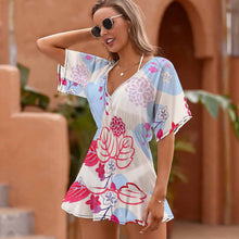 Lade das Bild in den Galerie-Viewer, Schönes Damen One Piece Bluse Kleid NZ031 mit V-Ausschnitt für Damen / Frauen selbst gestalten und bedrucken
