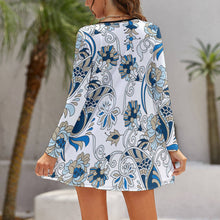 Lade das Bild in den Galerie-Viewer, Langarm Sommerkleid mit V-Ausschnitt NZ035 - Damen / Frauen - selbst gestalten und bedrucken
