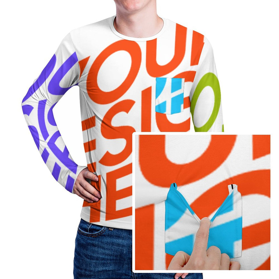 Mehrbilddruck Longsleeve Shirt langarm mit Brusttasche ELREV2 für Herren / Männer mit Foto Muster Text Logo selbst gestalten und bedrucken