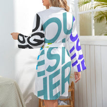 Lade das Bild in den Galerie-Viewer, Damen / Frauen Multi-Image-Druck Langarm Nachthemd Bademantel mit Gürtel mit Foto Text Muster ASWQ selbst gestalten und bedrucken
