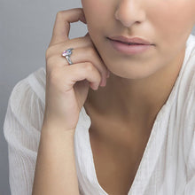 Lade das Bild in den Galerie-Viewer, 925 Sterling Silber Damen Ring Herzförmiger Geburtssteinring mit blauem Stein und lila Stein mit Gravur J0005 selbst gestalten
