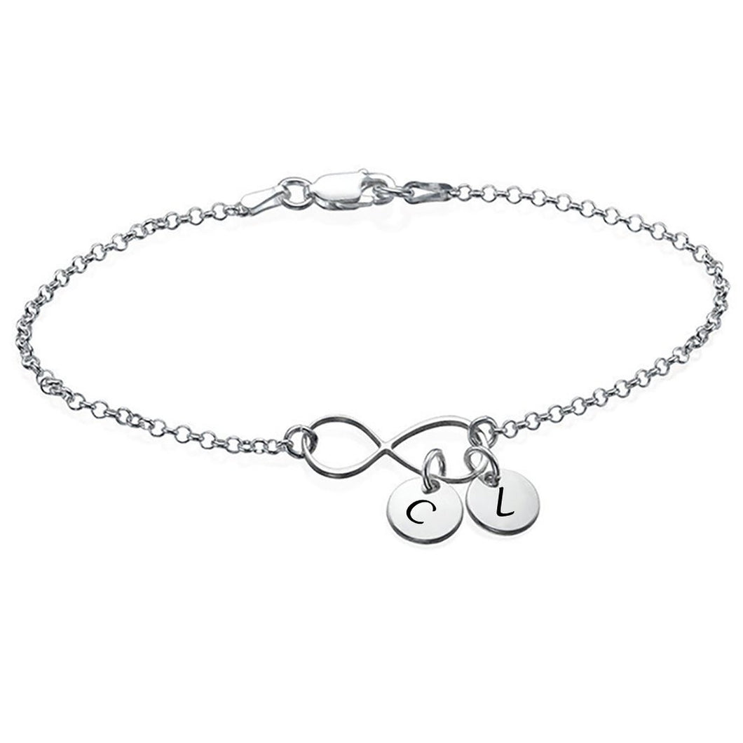 Infinity-Armband mit Gravur/ Fußkette mit Initialen-Charms S0019 selbst gestalten