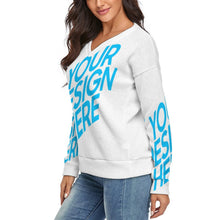 Lade das Bild in den Galerie-Viewer, Damen MY02 Sweatshirt Pullover mit tiefem V-Ausschnitt mit Fotos Logos selbst gestalten und bedrucken
