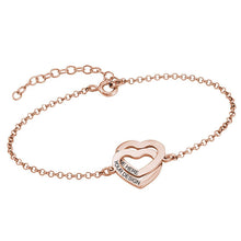 Lade das Bild in den Galerie-Viewer, 925 Sterling Silber Damen Doppeltes Herz Charm Armband S0012 mit Gravur mit 18K Gold Roségold Vergoldung Länge verstellbar selbst gestalten
