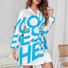 Lade das Bild in den Galerie-Viewer, Langarm Nachthemd Gürtel Langarm Elegant Pyjama Morgenmantel Nachtwäsche Schlafanzug ASWQ für Damen Frauen mit Foto Muster Text selbst gestalten und bedrucken
