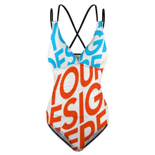 Lade das Bild in den Galerie-Viewer, Multi-Image-Druck Damen / Frauen LT3154 One-piece Swimsuit Tief-V Badeanzug mit Fotos Muster Text Logo selbst gestalten und bedrucken

