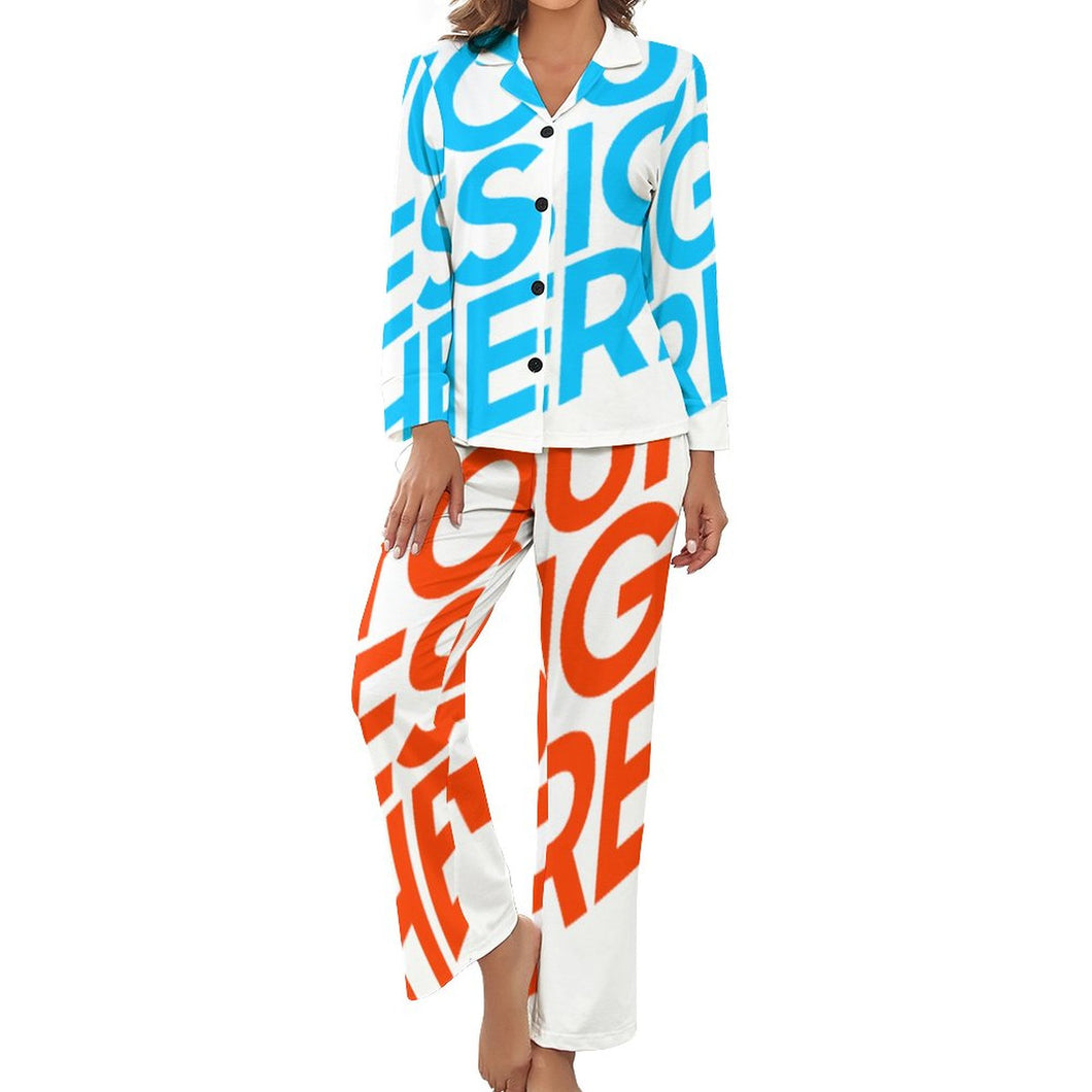 Einzelbilddruck Damen / Frauen Schlafanzug Nachthemd DTZ Pyjama im Hemdblusenlook (1 tlg., 1 Stück) durchgeknöpft mit Fotos Muster Text Logo selbst gestalten und bedrucken