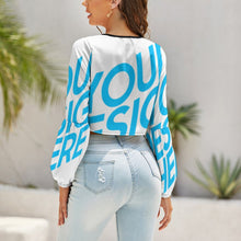 Lade das Bild in den Galerie-Viewer, Langarm Crop Shirt Knotted Tee NZ131 mit modischem Knotendetail Damen / Frauen mit Foto / Text selbst gestalten und bedrucken
