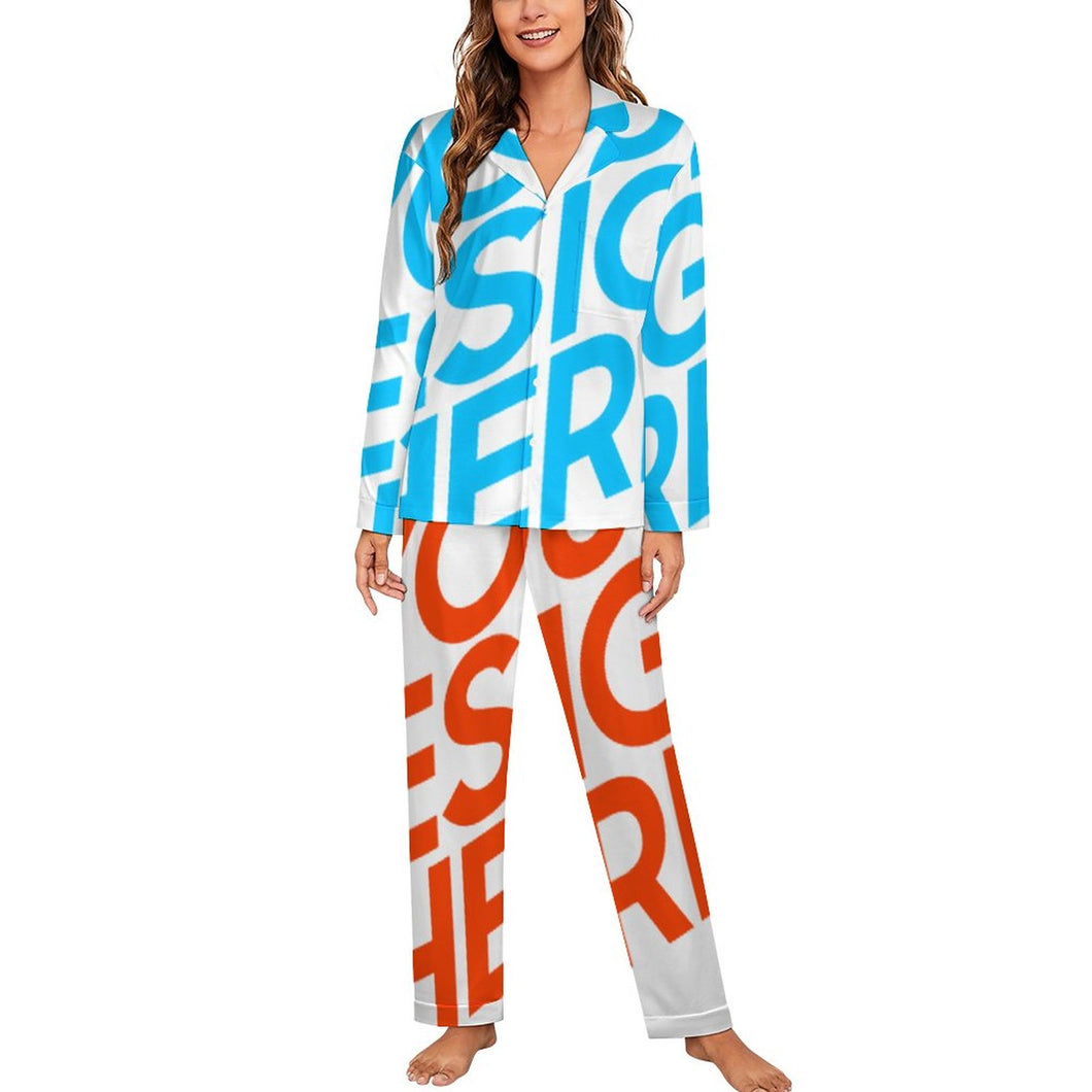Einzelbild-Design Damen / Frauen Schlafanzug Pyjama Set Langarm - Kragen Classic (2 tlg.) SDS062 mit Foto Design Motiv Text selbst gestalten und bedrucken