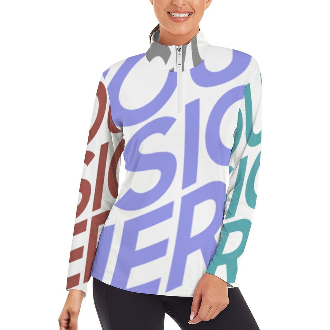 Multi-Image-Druck Damen / Frauen Laufshirt Langarm Sport Shirt Funktionsshirt SDS007 mit Reißverschluss und Stehkragen mit Fotos Muster Text Logo selbst gestalten und bedrucken