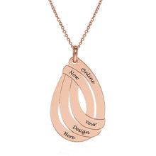 Lade das Bild in den Galerie-Viewer, Tropfenförmige Familienkette X0048 mit Gravur in Sterling Silber mit 18K Gold Roségold Vergoldung Länge verstellbar selbst gestalten
