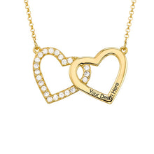 Lade das Bild in den Galerie-Viewer, Sterling Silber Halskette mit Doppelherz Diamant Anhänger mit Wunschgravur X0093 mit 18K Gold Roségold Vergoldung Länge verstellbar selbst gestalten
