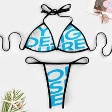 Lade das Bild in den Galerie-Viewer, Damen / Frauen Einzelbild-Design Push-Up Triangel Bikini Set 2-teilig Bademode J195D57 mit Schnüren BH + String mit Ihrem Design Motiv Foto Text selbst gestalten und bedrucken
