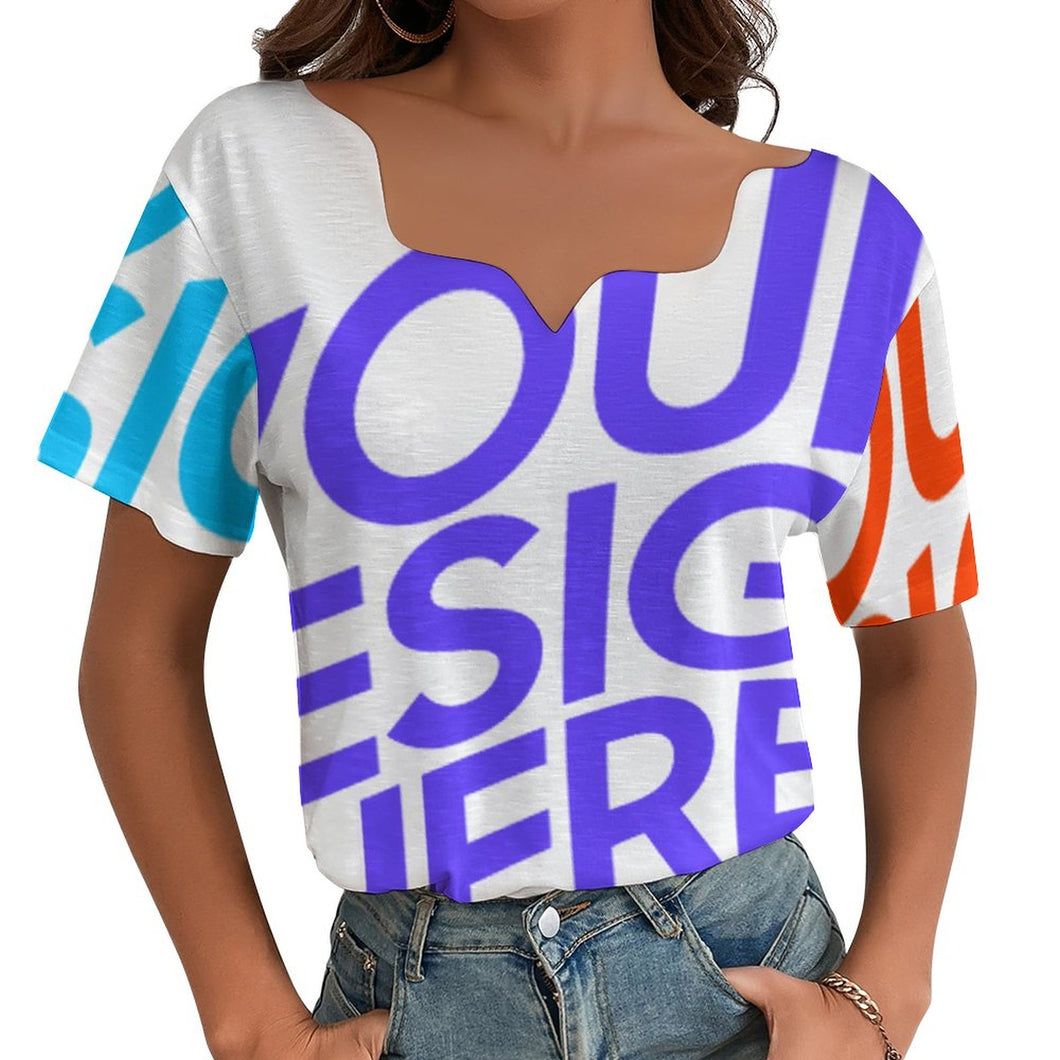 Multi-Image-Druck Vollprint Tshirt Damen mit wellenförmigem Ausschnitt BBT mit Foto Muster Text Logo selbst gestalten und bedrucken