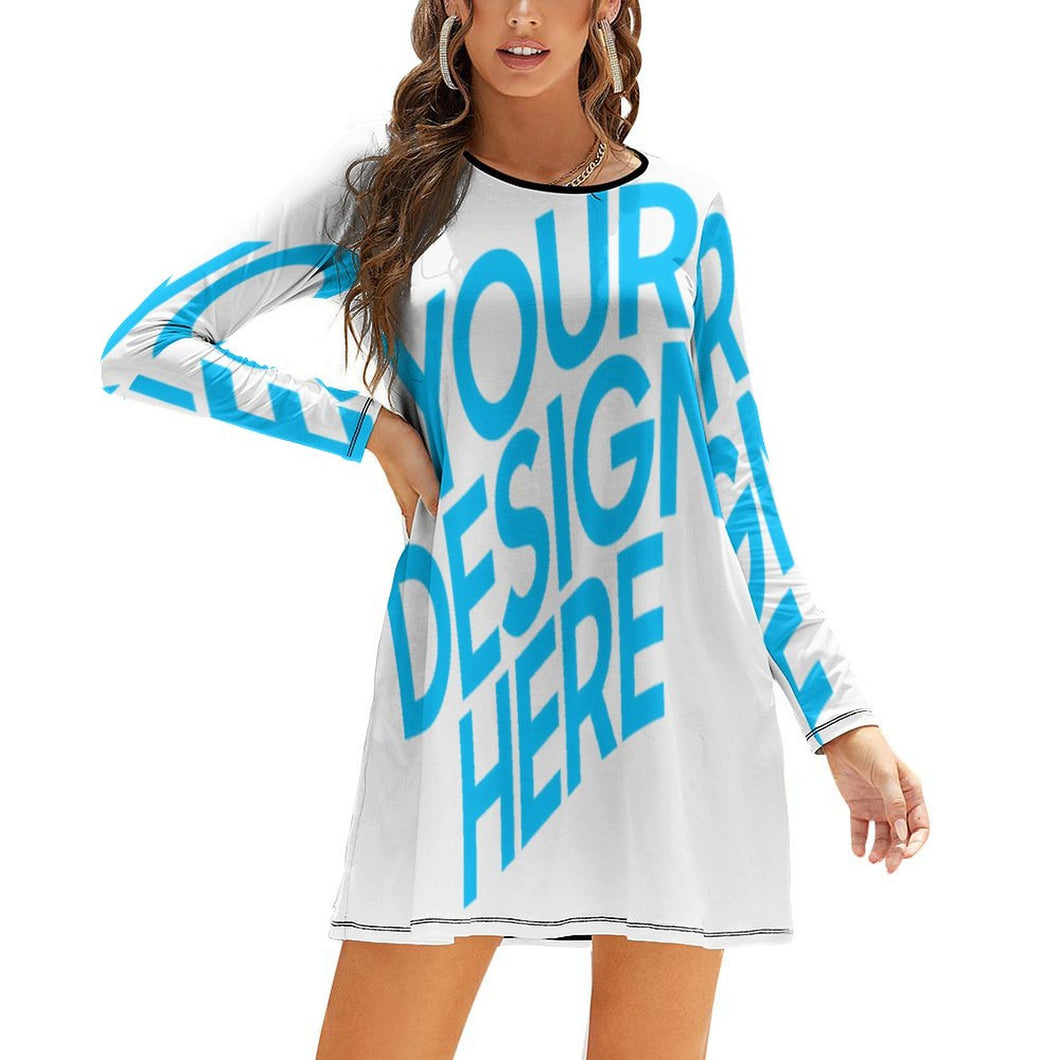 Wunderschönes NZ015 Kleid mit rundem Ausschnitt mit vollem Arm für Damen / Frauen selbst gestalten und bedrucken