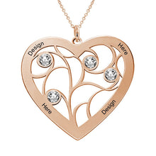 Lade das Bild in den Galerie-Viewer, Gold- / Rosévergoldetes 925er Sterling Silber Stammbaumkette Herz-Lebensbaum-Kette X0003 mit Herz und Zirkonias mit Namen Gravur selbst gestalten
