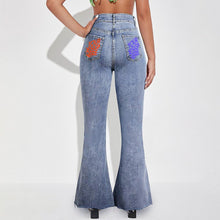 Lade das Bild in den Galerie-Viewer, Multi-Image-Druck Damen / Frauen Schlagjeans Stretch Jeans Skinny Denim Schlaghose MC603 mit Fotos Muster Text Logo selbst gestalten und bedrucken
