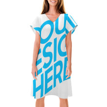 Lade das Bild in den Galerie-Viewer, Modischer Print Damen Kurzarm Sommerkleid Leinenkleid mit V-Ausschnitt BUQ mit Fotos Muster Text Logo selbst gestalten und bedrucken
