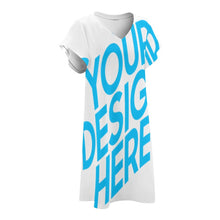 Lade das Bild in den Galerie-Viewer, Stylisches TSHIRT T-Shirt Kleid Kurzarm Kleid Damen knielang mit V-Ausschnitt mit Foto selbst gestalten und bedrucken
