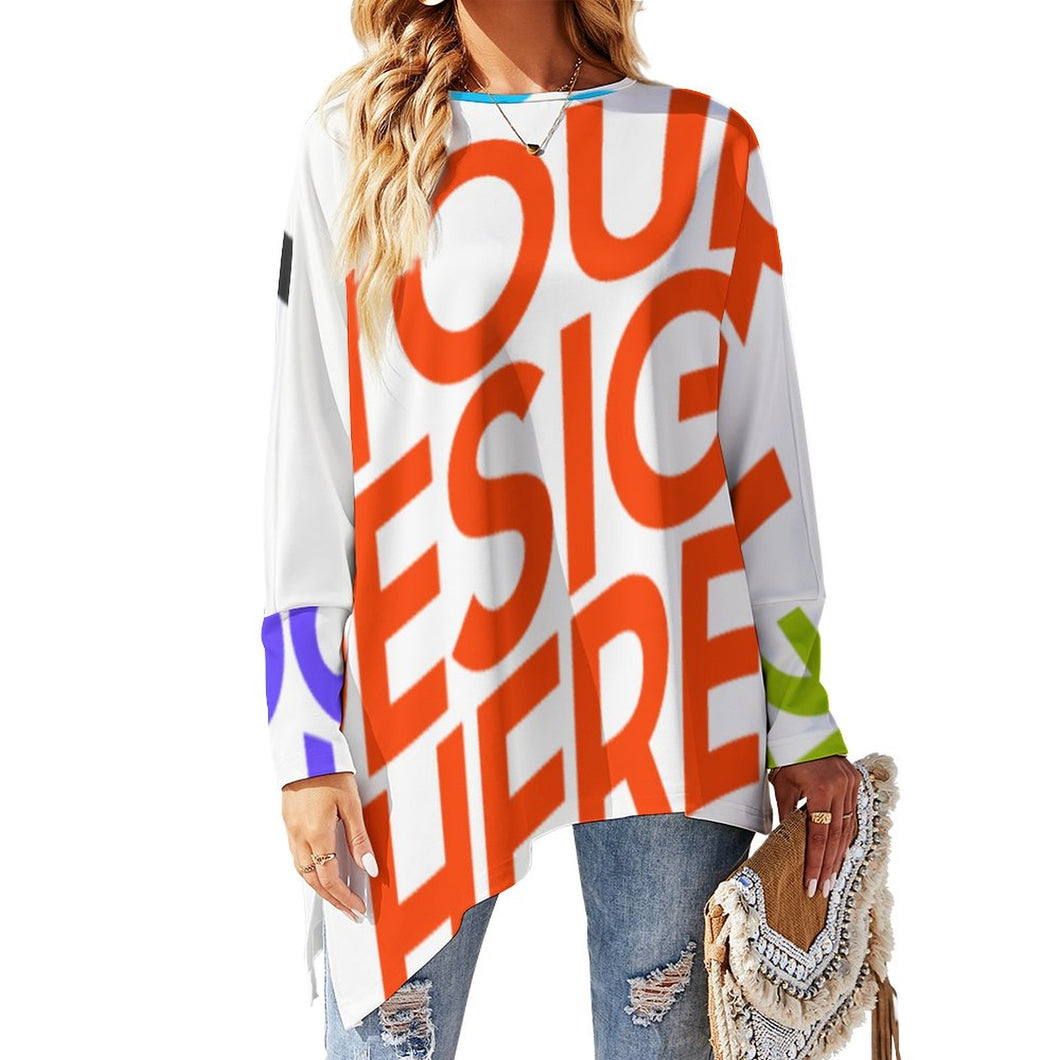 Multi-Image-Druck Damen / Frauen Große Größen Unregelmäßiges Langarmshirt Pullover TSHIRT T-Shirt mit Fotos Muster Text Logo selbst gestalten und bedrucken