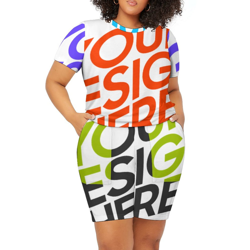Multi-Image-Design Allover-Druck Große Größen kurzärmeliges TShirt mit Shorts Set Trainingsanzug NTZ für Damen / Frauen selbst gestalten und bedrucken