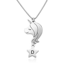 Lade das Bild in den Galerie-Viewer, Personalisierte Einhorn Halskette für Mädchen mit Gravur X0043 in Sterling Silber mit 18K Gold Roségold Vergoldung Länge verstellbar selbst gestalten
