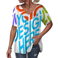 Lade das Bild in den Galerie-Viewer, Multi-Image-Druck Allover Print TShirt BDT Blusenshirt T-Shirt Kuzarm mit einem V- Ausschnitt Damen / Frauen mit Fotos Muster Text Logo selbst gestalten und bedrucken
