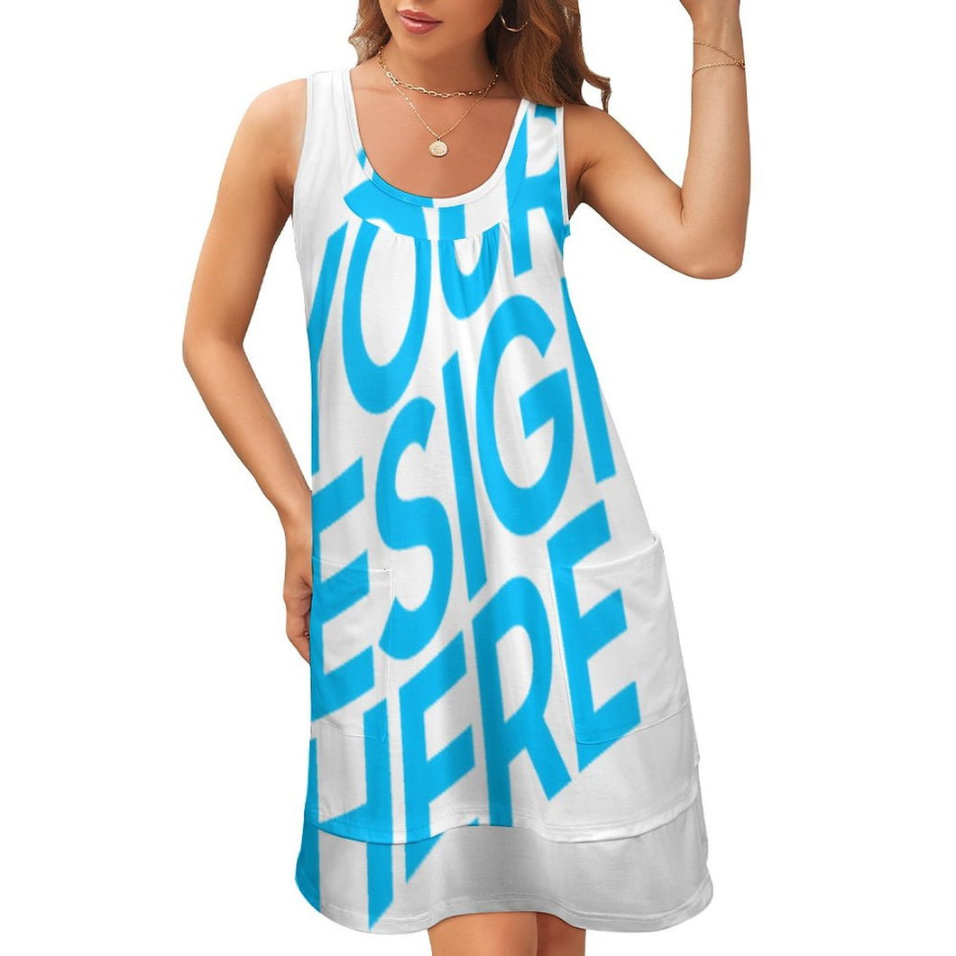 Ärmelloses Sommerkleid mit U-Ausschnitt für Damen Frauen mit Foto Text selbst gestalten und bedrucken