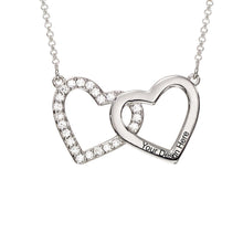 Lade das Bild in den Galerie-Viewer, Sterling Silber Halskette mit Doppelherz Diamant Anhänger mit Wunschgravur X0093 mit 18K Gold Roségold Vergoldung Länge verstellbar selbst gestalten
