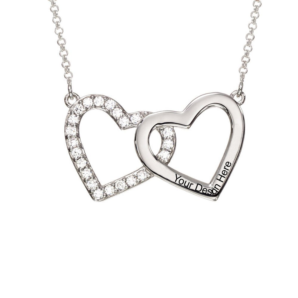 Sterling Silber Halskette mit Doppelherz Diamant Anhänger mit Wunschgravur X0093 mit 18K Gold Roségold Vergoldung Länge verstellbar selbst gestalten
