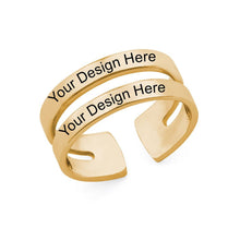 Lade das Bild in den Galerie-Viewer, Personalisierter Doppelring Ring J0016 mit Text Gravur nach Wunsch mit 18K Gold Roségold Vergoldung selbst gestalten
