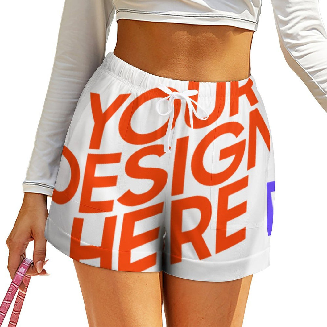 Multi-Image-Druck Damen / Frauen High Waist Kurze Hose im Loose Fit aus weicher Leinenmischung mit Fotos Muster Text Logo selbst gestalten und bedrucken
