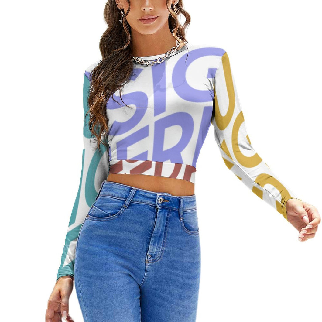 Multi-Image-Druck Damen Langarm Rückenfreies Shirt Crop Top NZ141 mit Fotos Muster Text Logo selbst gestalten und bedrucken