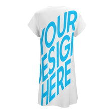 Lade das Bild in den Galerie-Viewer, Stylisches TSHIRT T-Shirt Kleid Kurzarm Kleid Damen knielang mit V-Ausschnitt mit Foto selbst gestalten und bedrucken
