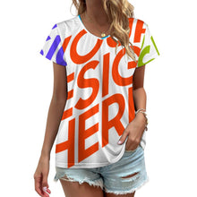 Lade das Bild in den Galerie-Viewer, Oversize Multi-Image-Druck Damen / Frauen T-Shirt Kurzarm mit V Ausschnitt VT Große Größen mit Fotos Muster Text Logo selbst gestalten und bedrucken
